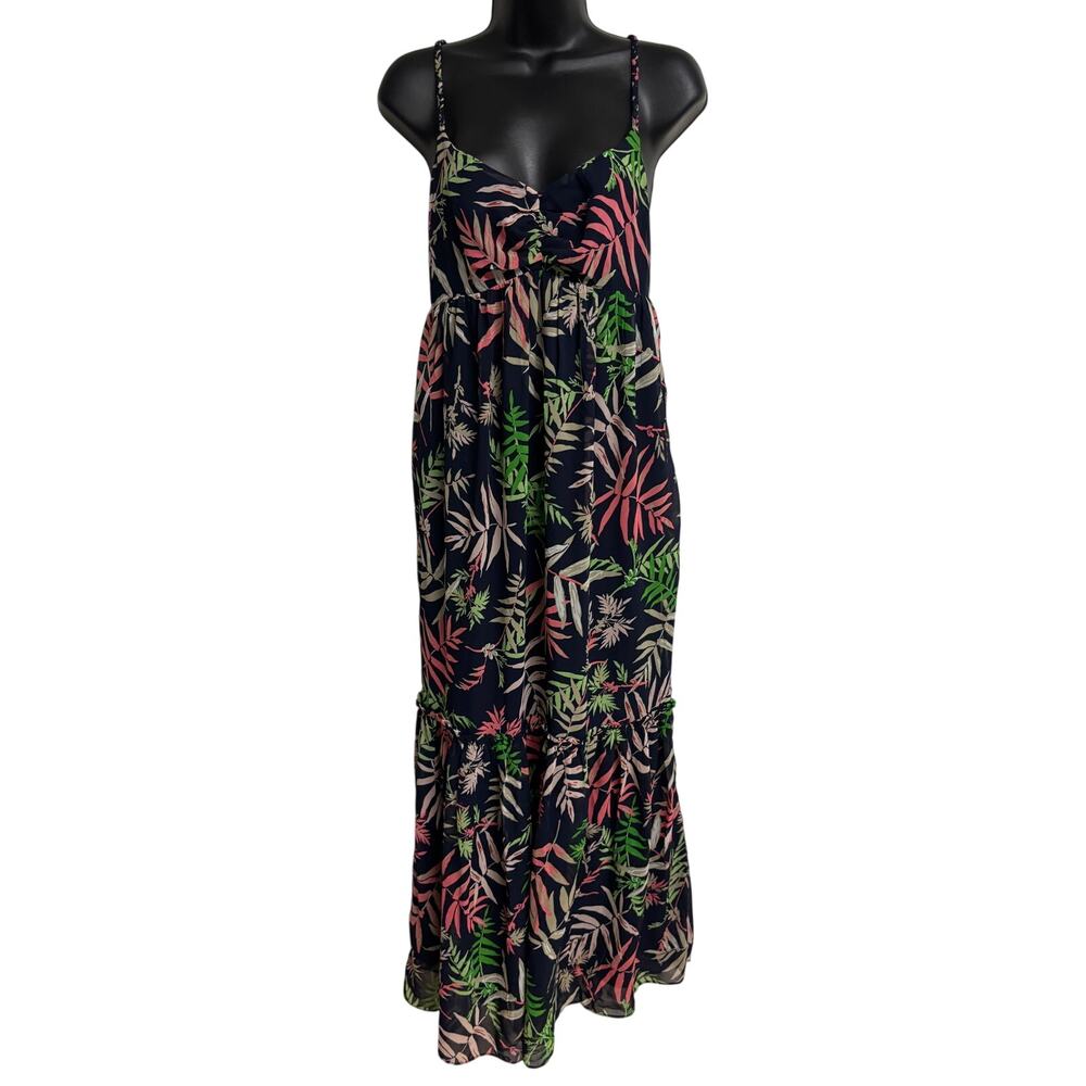 Webster Women Size 10 Maxi Dress blue Pink Floral Tropical Tier Sleeveless EUC